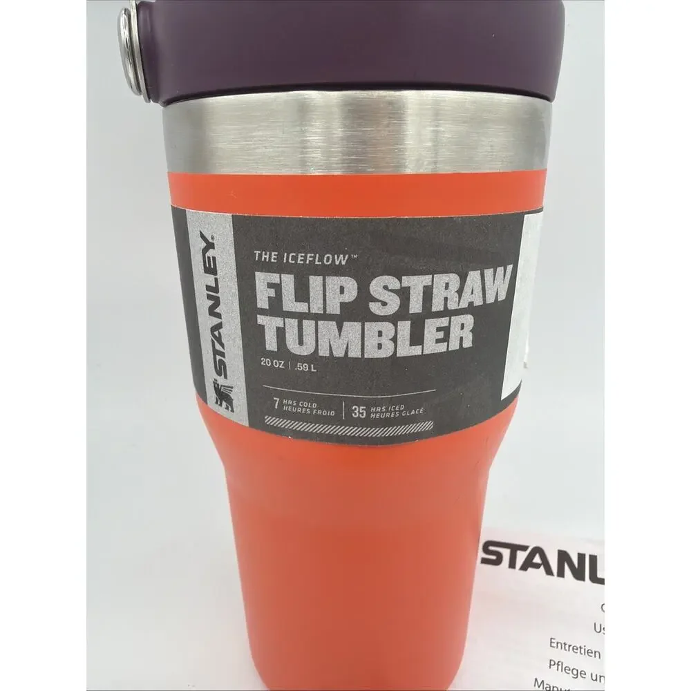 Stanley IceFlow Flip Straw Tumbler 20oz TigerLily Plum Water Bottle New Orange - Picture 3 of 6
